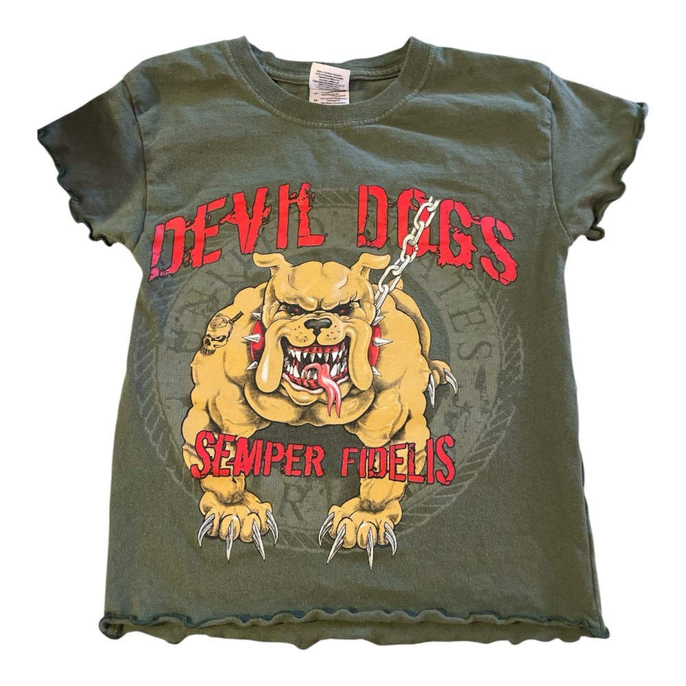 Olive 'Devil Dogs' Cropped T-Shirt
